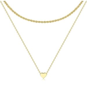 Layered Heart Necklace Pendant Layering Necklaces in 14K Gold Dainty